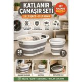 Orvessa Katlanabilir 25 Lt Şır Sepeti Seti, Yer Tasarruflu ve Pratik Çamaşır Sepeti - Seçenek 1 - Siyah