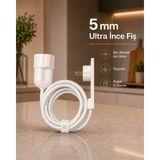 ORVI PRIME Orvı Prime 1 M Beyaz Tekli Uzatma Kablosu – 5 mm Ultra Ince Fiş, Dar Alanlar ve Mobilya Arkası Için