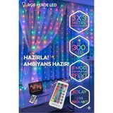 ORVİCA Kumandalı Rgb Perde Led 3x3 Metre 300 Ledli 8 Modlu Saçaklı Peri Işık Dekoratif Lamba