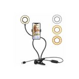 ORVİCA Led Youtuber Stüdyo Işığı Akrobat Selfie Led Işık Masa Lambası 3 Renk Işıklı Telefon Tutucu