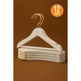 Orvila 12 Adet - Bebek ve Çocuk Boy Ahşap Görünümlü Plastik A Kalite Elbise Askısı Tshirt Pantolon Askı - Beyaz - beyaz-gold