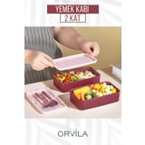 Orvila 2 Kat Yemek Saklama Kabı Beslenme Kutusu Seti - Sporcu Diyet Öğrenci Fitness Okul Işyeri Sefer Tası