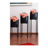 Orvila 3 Boy Siyah Saksılık Dekoratif Ayaklı Metal Çiçeklik | 83cm-72cm-64cm Saksı