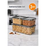 Orvila 3'lü Saklama Kabı Seti - Buzdolabı Düzenleyici& Piknik Taşıma Kabı Seti (1,80LT X1 - 0,85LT X2) - Şeffaf Gri - 3 lü