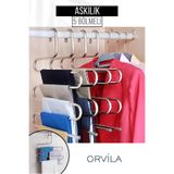 Orvila 4 Adet - 5 Bölmeli Metal Pantolon Askısı - Giysi Eşarp Fular Kıyafet Askısı Düzenleyici Organizer
