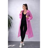 Orvila Eva Su Geçirmez Kaliteli Uzun Yağmurluk Unisex - Kadın Erkek Kapüşonlu Çıtçıtlı Standart Beden - Pembe