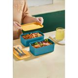 Orvila Mega Boy 2 Katlı Yemek Saklama Kabı 2 Litre - Kendinden Çatal Kaşık Servisli Lunch Box Set - Yeşil