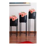 Orvila Orvila 3 Boy Siyah Saksılık Dekoratif Ayaklı Metal Çiçeklik | 83Cm-72Cm-64Cm Saksı
