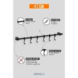 Orvila Siyah Metal Mutfak Ve Banyo Askısı 6 Kancalı Askı Demiri 42 Cm Çubuk