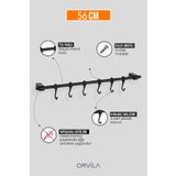 Orvila Siyah Metal Mutfak ve Banyo Askısı 6 Kancalı Askı Demiri 56 cm Çubuk