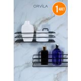 Orvila Yapışkanlı Paslanmaz Siyah Banyo Düzenleyici Organizer - Şampuanlık