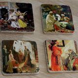 Oryantal Harem Halı Satıcısı ev Tüccarlar Doğal Taş Bardak Altlığı 4'lü set - Natural Stone Coasters