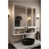 Orysa Design AD-3 Raflı Banyo Dolabı, 2 Kapaklı Lavabo Üstü Aynalı Banyo Dolabı - Beyaz