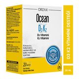 Orzax Ocean D3K2 Damla 20 ml D3 ve K2 Vitamin İçeren Takviye Edici Gıda Vegan Kullanıma Uygun