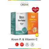Orzax Ocean Krom Pikolinat 200 mcg 90 Bitkisel Kapsül & Vitamin C 1000 mg 30 Tablet Set