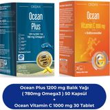 Orzax Ocean Plus 1200 Mg Balık Yağı ( 780MG Omega3 ) 50 Kapsül ve Ocean Vitamin C 1000 Mg 30 Tablet - Aromasız