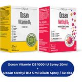 Orzax Ocean Vitamin D3 1000 Iu Sprey 20ML ve Ocean Methyl B12 5 ml Dilaltı Sprey / 30 Doz - Aromasız