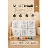 O&S Ahşap Mini Şövale ve Akrilik Boya Çizimli Resim Seti – Çocuklar İçin 6 Tuval Tüval Ressam Başlangıç Paketi