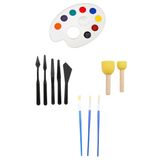O&S Oyun ve Sanat Eğlen-Üret 3 Fırça, Resim Paleti, Ponpon Fırça, Yağlı Boya Spatula (SPATÜL, PON PON)