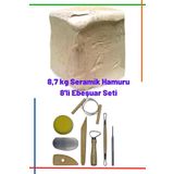 O&S Oyun ve Sanat Eğlen-Üret 8,7 kg Seramik Hamuru Kil Çamuru, 8li ebeşuar Modelaj Kalemi Epeşuar, oyun hamuru