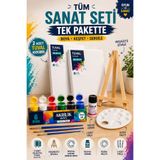 O&S Oyun ve Sanat Eğlen-Üret Resim Boya Seti - Mini Masa Şövalesi, 2 Tuval, Resim Verniği, Akrilik Boya Palet, (MASAÜSTÜ ŞÖVALYE)