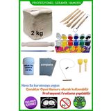 O&S Oyun ve Sanat Eğlen-Üret Seramik Hamuru Başlangıç Seti - Guaj Boya, Ebeşuar, Merdane,fırça, 2000gr Beyaz Doğal Kil