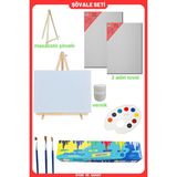 O&S Resim - Boya Seti - Mini Masa Şövalesi, 2 Adet Tuval, Resim Verniği, Akrilik Boya, Palet, (Şövalye) Mini Şövale Set
