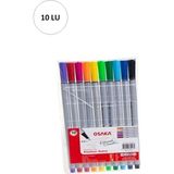 Osaka 10'lu Fineliner Kalem Renkli Kalem Seti 0.4 mm Ölçülerle Çizim İçin Uygun