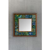 Oscar Stone Ahşap Çerçeveli Mozaik Doğaltaş Ayna 33 CM X 33 CM MOROCCO DESEN