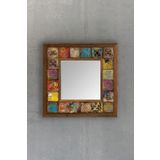 Oscar Stone Ahşap Çerçeveli Mozaik Doğaltaş Ayna 33 CM X 33 CM-Mosaic Mirror Stone