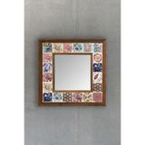 Oscar Stone Decor Ahşap Çerçeveli Mozaik Doğaltaş Ayna 33 Cm X 33 Cm Etnik Eskitme Desen AYN-019