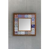Oscar Stone Decor Ahşap Çerçeveli Mozaik Doğaltaş Ayna 33 Cm X 33 Cm Iznik Desen AYN-011