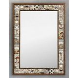 Oscar Stone Decor Ahşap Çerçeveli Mozaik (mermer) Ayna 53x73 Cm Seramik Desenli-vintage-eskitme Ayna