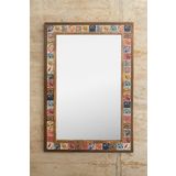 Oscar Stone Decor Ahşap Çerçeveli Mozaik Taş (mermer) Ayna 63x93 Cm Seramik Eskitme Çini Desenli AYN6090-019
