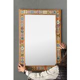 Oscar Stone Decor Ahşap Çerçeveli Mozaik Taş (mermer) Ayna 63x93 Cm Seramik Eskitme Desenli AYN6090-002