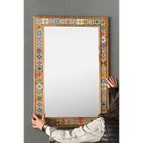 Oscar Stone Decor Ahşap Çerçeveli Mozaik Taş (mermer) Ayna 63x93 Cm Seramik Eskitme Desenli