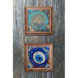 Oscar Stone Decor Ahşap Çerçeveli Taş Duvar Dekoru 28X28 Cm 2'Li Set (1090-1481) Yaşam Nazar Boncuğu 2Prmt-129