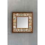 Oscar Stone Decor AYN-012 Ahşap 33x33 cm Çerçeveli Mozaik Doğaltaş Ayna