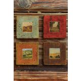 Oscar Stone Decor Baskılı Doğal Taş Bardak Altlığı 4'lü Set Desen Tile 4DSN-037