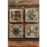 Oscar Stone Decor Baskılı Doğal Taş Bardak Altlığı 4'lü Set Desen Tile