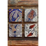 Oscar Stone Decor Baskılı Doğaltaş Bardak Altlığı 4'lü Set Çini Desen Tile 4DSN-106