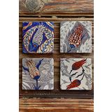 Oscar Stone Decor Baskılı Doğaltaş Bardak Altlığı 4'lü Set Çini Desen Tile