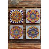 Oscar Stone Decor Baskılı Doğaltaş Bardak Altlığı 4'Lü Set Desen Tile 4Dsn-085