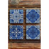 Oscar Stone Decor Baskılı Doğaltaş Bardak Altlığı 4'Lü Set Desen Tile 4Dsn-166