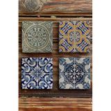 Oscar Stone Decor Baskılı Doğaltaş Bardak Altlığı 4'Lü Set Desen Tile 4Dsn-241