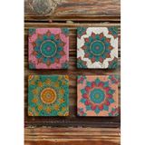 Oscar Stone Decor Baskılı Doğaltaş Bardak Altlığı 4'Lü Set Desen Tile 4Dsn-345