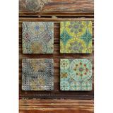 Oscar Stone Decor Baskılı Doğaltaş Bardak Altlığı 4'Lü Set Desen Tile 4Dsn-357