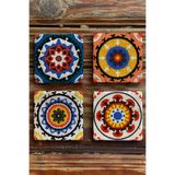 Oscar Stone Decor Baskılı Doğaltaş Bardak Altlığı 4'Lü Set Suzani Desen Tile 4Dsn-123
