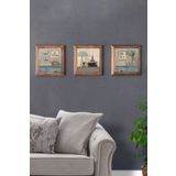 Oscar Stone Decor Bej Masif Çerçeveli Taş Tablo Pano Seti 3lü 28x28cm 3PRMT-20-0014