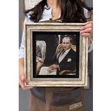 Oscar Stone Decor Çerçeveli Tablo Taş Duvar Dekoru 30 X 30 Cm Atatürk Kahve İçerken